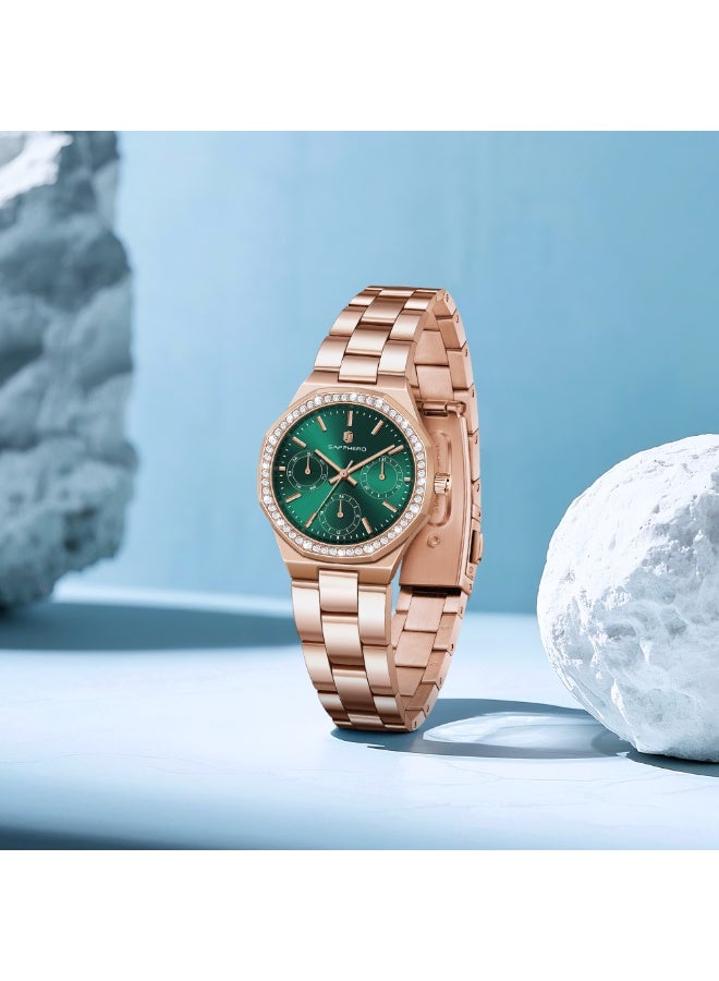 Sapphero ساعات سابفيرو نسائية فاخرة سوار ستانلس ستيل مقاومة للماء - Image 5