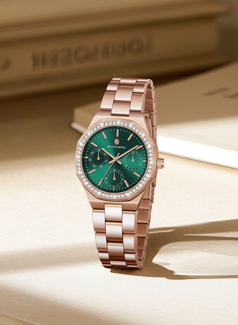 Sapphero ساعات سابفيرو نسائية فاخرة سوار ستانلس ستيل مقاومة للماء - Image 4