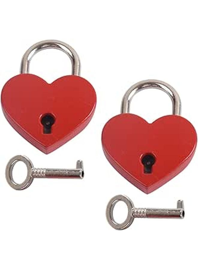 2 Pack Crimson Heart Shaped Love Locks With Keys For Luggage Diary And Travel Suitcases - Image 1