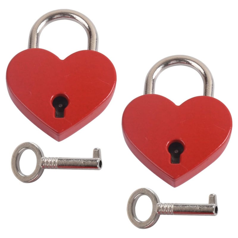 2 Pack Crimson Heart Shaped Love Locks With Keys For Luggage Diary And Travel Suitcases - Image 2