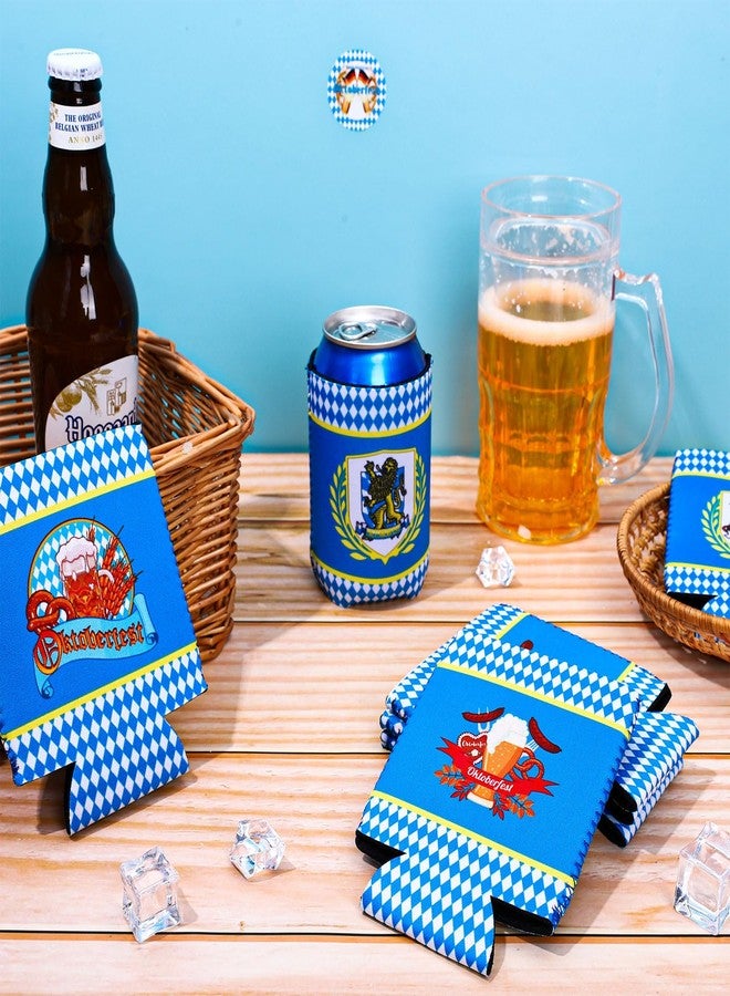 Whaline 12Pcs Oktoberfest Can Cooler Sleeves German Beer Festival Can Cover Insulators Blue White Plaid Bavarian Style Neoprene Thermocoolers for Beverages Bottle Can Munich Oktoberfest Party Supplies - Image 4