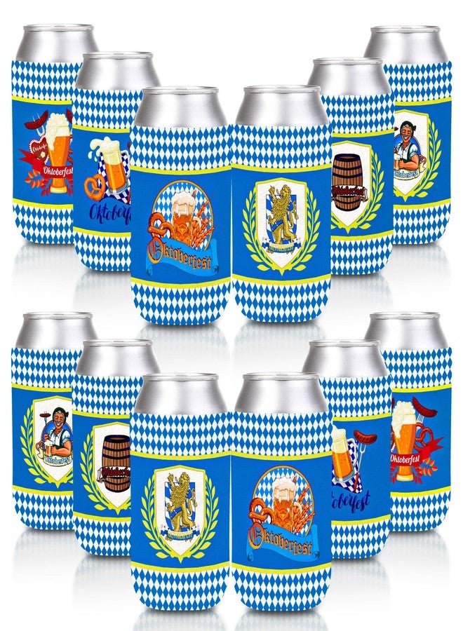 Whaline 12Pcs Oktoberfest Can Cooler Sleeves German Beer Festival Can Cover Insulators Blue White Plaid Bavarian Style Neoprene Thermocoolers for Beverages Bottle Can Munich Oktoberfest Party Supplies - Image 1
