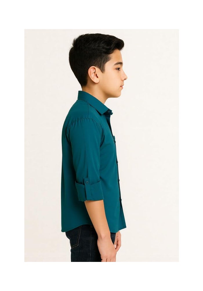 CHARCHIT Boys Full Sleeves Embroidered Solid Shirt - Image 2