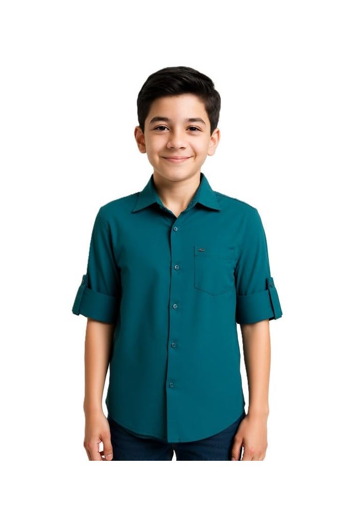 CHARCHIT Boys Full Sleeves Embroidered Solid Shirt - Image 1