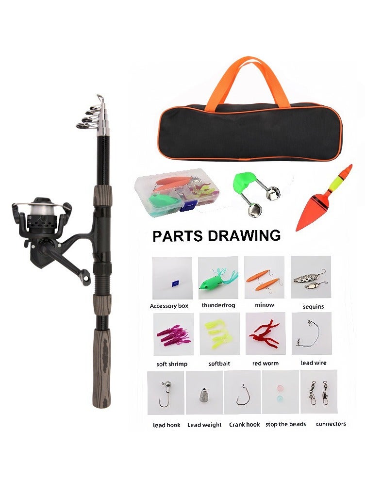 Generic Fishing Pole Set Full Kits With Telescopic Fishing Rod And Spinning Reel Baits Hooks Travel Pole Set 