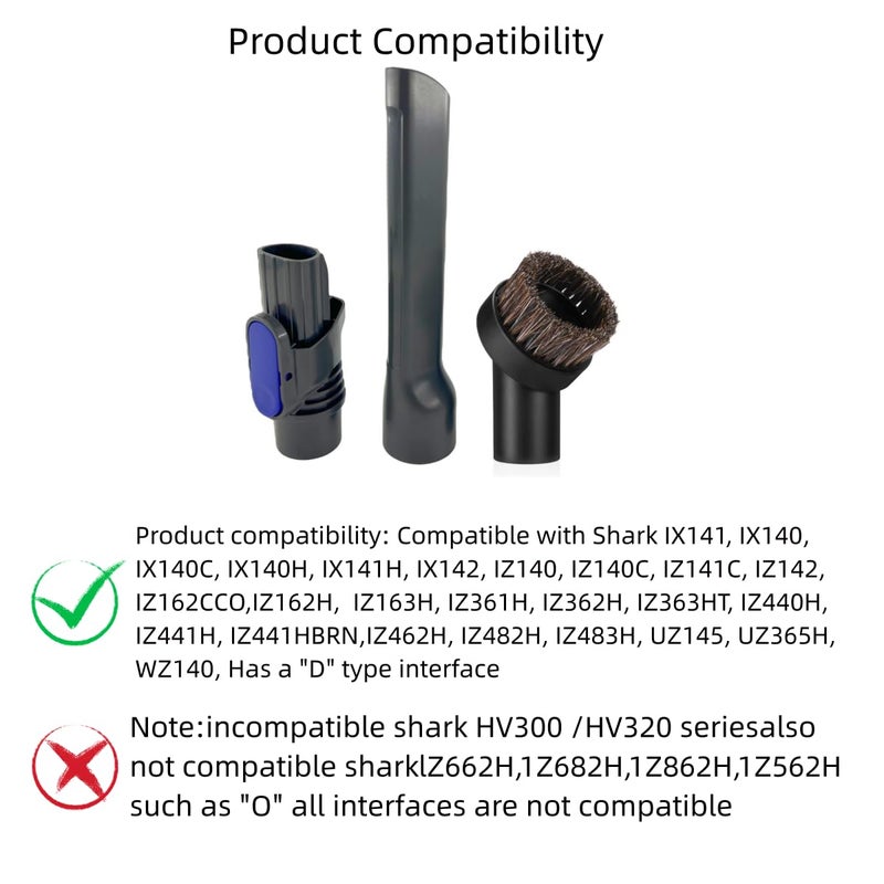 QINAN IX141 Pet Cordless Stick Vacuum Replacement Parts Compatible With Shark Pet Cordless Stick IZ162H IZ163H IZ362H IZ562H IZ140 IZ142 UZ145 Crevice Tool Horse Hair Brush Attachment for D-Shaped Vacuum - Image 3