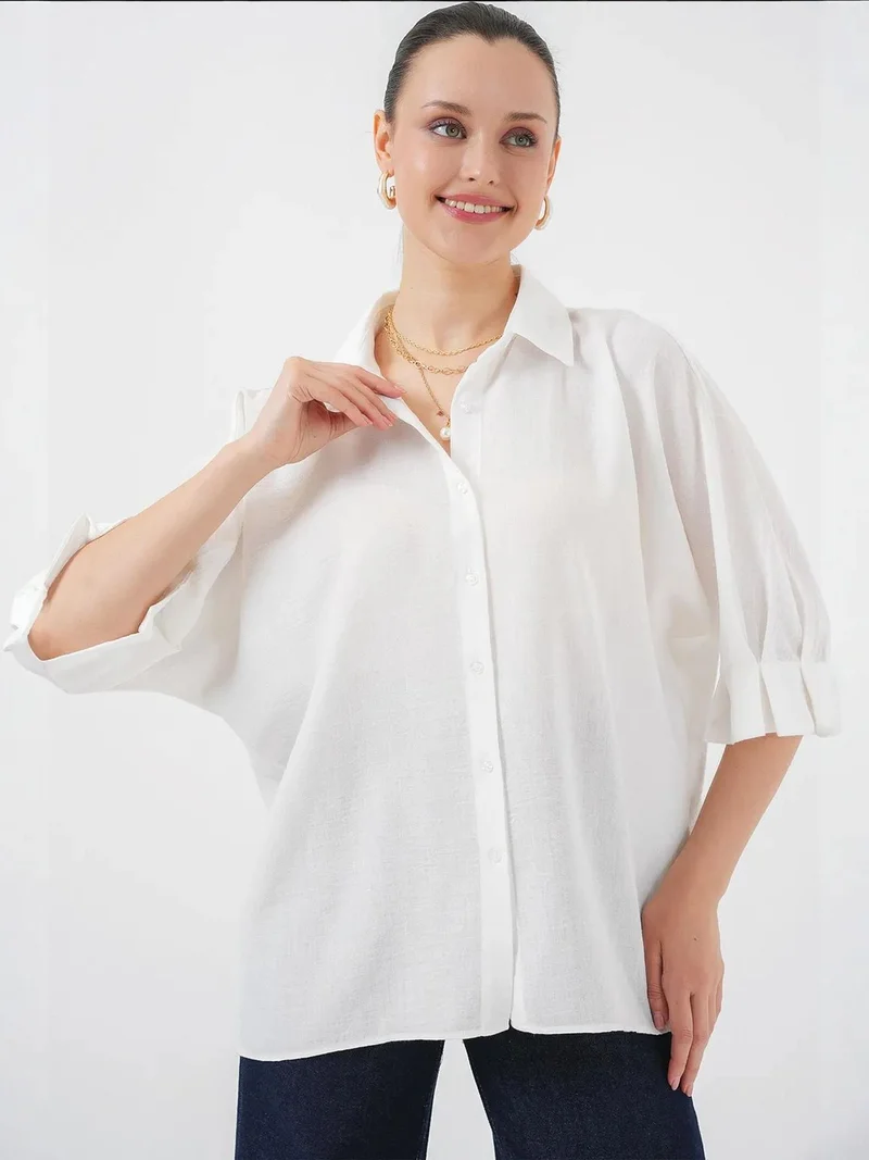 بيغ دارت قميص كتان واسع بفيونكة