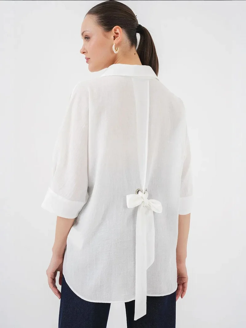 BIG DART BDART Loose Fit Linen Blended Shirt with Bow