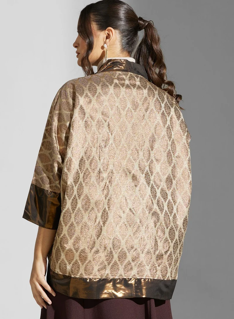 Golden Apple Printed Tie Detail Kimono