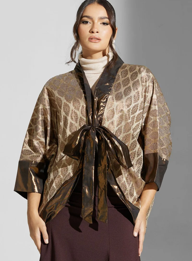 Golden Apple Printed Tie Detail Kimono