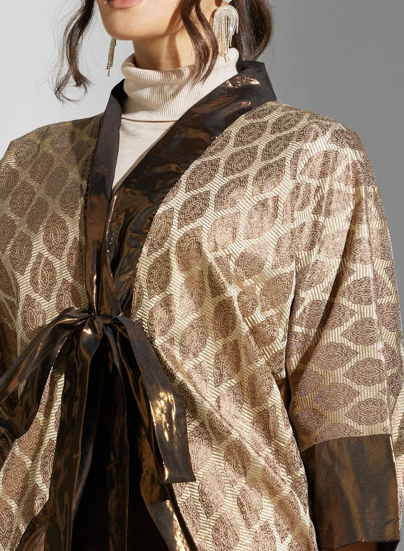 Golden Apple Printed Tie Detail Kimono