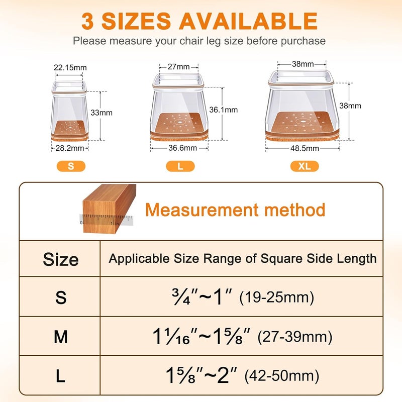 VIUME 24 Pcs Chair Leg Floor Protectors for Hardwood Floors Square Silicone Covers to Protect Wood Tile Floors Felt Pads Furniture Leg Caps Anti-Scratch Reduce Noise (Fit:1-5/8" to 2") - Image 5