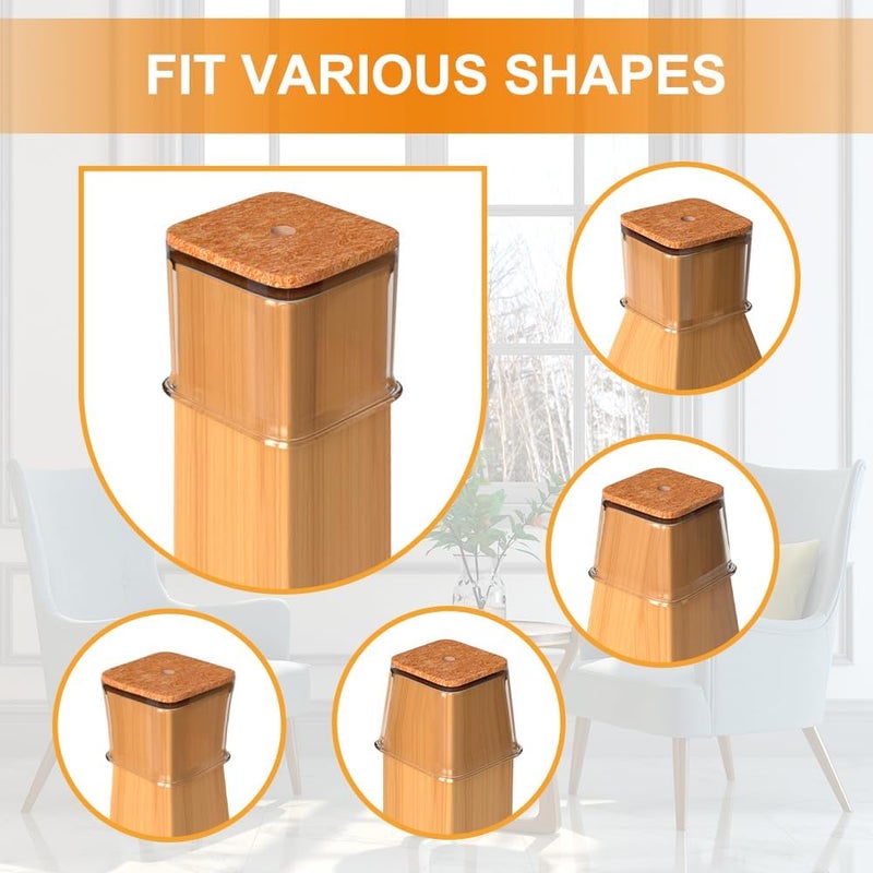 VIUME 24 Pcs Chair Leg Floor Protectors for Hardwood Floors Square Silicone Covers to Protect Wood Tile Floors Felt Pads Furniture Leg Caps Anti-Scratch Reduce Noise (Fit:1-5/8" to 2") - Image 2