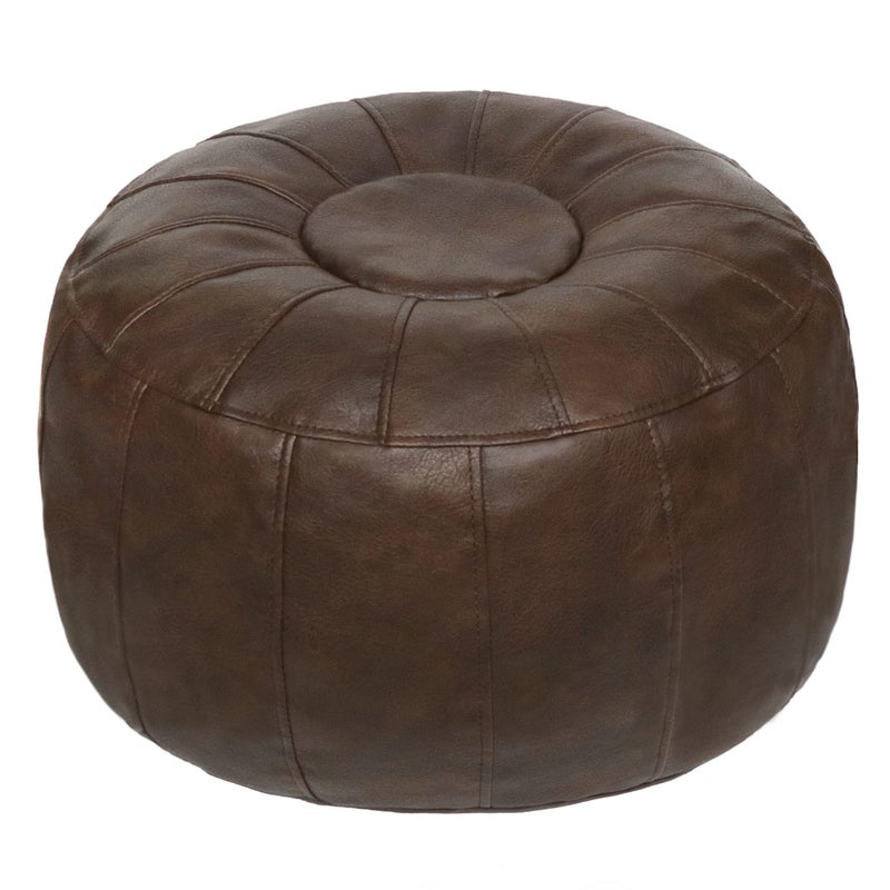 Thgonwid Unstuffed Moroccan Storage Pouf Foot Stool Ottoman Seat Handmade Faux Leather Bean Bag Floor Chair Foot Rest for Living Room Bedroom or Balcony Deep Coffee