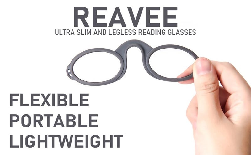 REAVEE Ultra Slim Armless Reading Glasses for Men Women, Small and Flat Readers Compact Pocket Size with Stick-on Case Holder,Grey 2.5 - Image 4