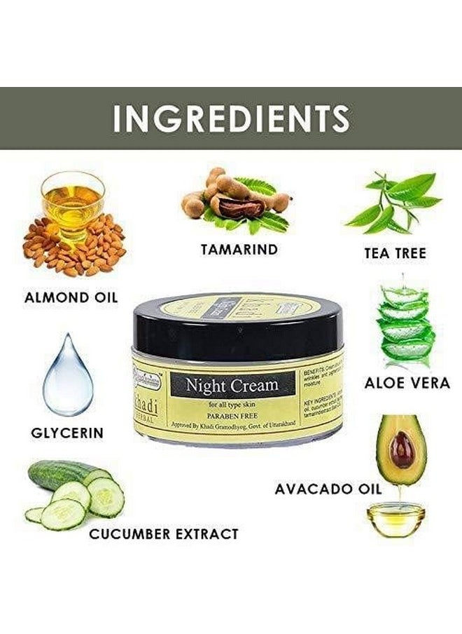 KHADI RISHIKESH - Herbal Night Face Cream For Anti Ageing | Reduces Fine Lines,Wrinkles | Lightens Dark Spots | Uneven Skin Tone|Anti Aging Cream For Women & Men |For Glowing Youthful Skin-50Gm-With Keychain Free - Image 1