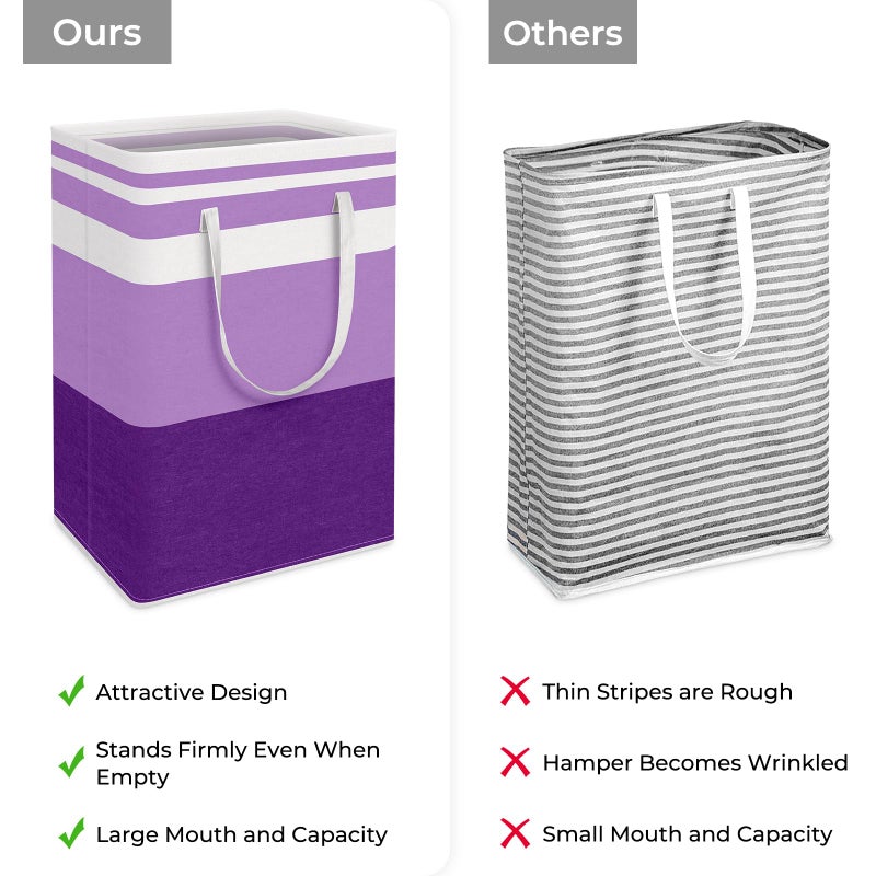 HomeHacks 2 Pack Large Laundry Baskets, Waterproof, Freestanding Laundry Hampers, Collapsible Clothes Hamper with Reinforced Handles in Laundry, College Dorm, Bathroom, Bedroom (Purple, 75Lx2) - Image 3