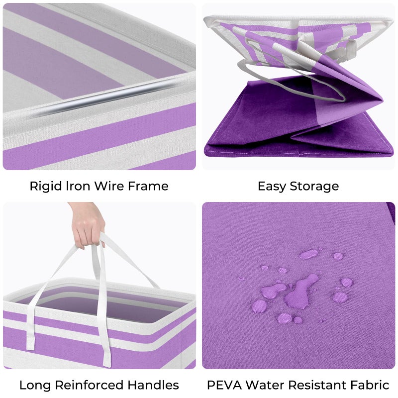 HomeHacks 2 Pack Large Laundry Baskets, Waterproof, Freestanding Laundry Hampers, Collapsible Clothes Hamper with Reinforced Handles in Laundry, College Dorm, Bathroom, Bedroom (Purple, 75Lx2) - Image 2