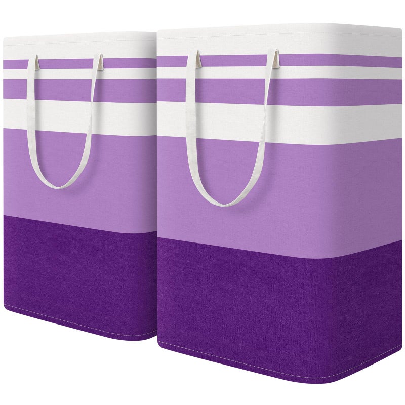 HomeHacks 2 Pack Large Laundry Baskets, Waterproof, Freestanding Laundry Hampers, Collapsible Clothes Hamper with Reinforced Handles in Laundry, College Dorm, Bathroom, Bedroom (Purple, 75Lx2) - Image 1