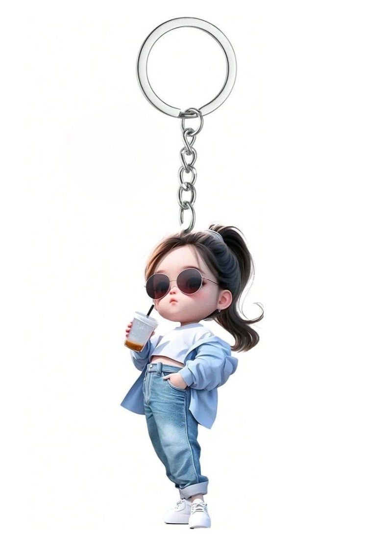 Generic A keychain with a cute girl design, can be used as a keyring or a bag charm. 