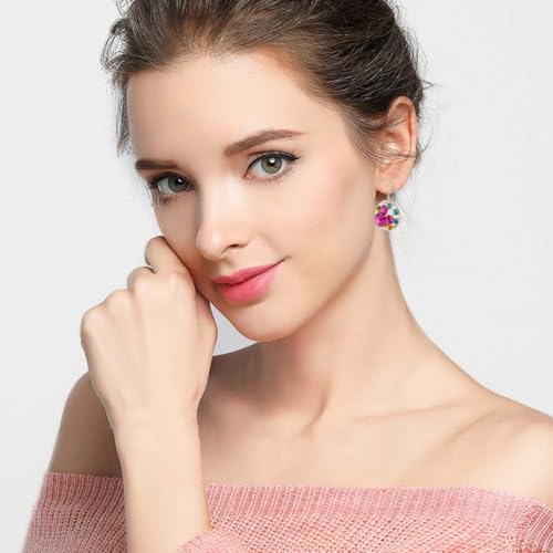 EVEVIC Multicolored Austrian Crystal Drop Earrings for Women 14K Gold Plated Leverback Dangle Hoop Earrings (Rose Main Crystal/Rose Gold-tone) - Image 2