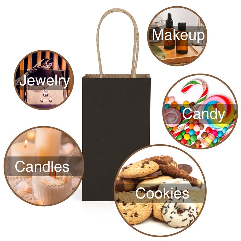 Poever Small Kraft Paper Bags 25 Pack Mini Black Paper Bags 3.5x2.4x6.7 Small Gift Bags with Handles Bulk for Party Favor Business - Image 4