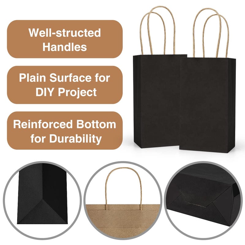 Poever Small Kraft Paper Bags 25 Pack Mini Black Paper Bags 3.5x2.4x6.7 Small Gift Bags with Handles Bulk for Party Favor Business - Image 3