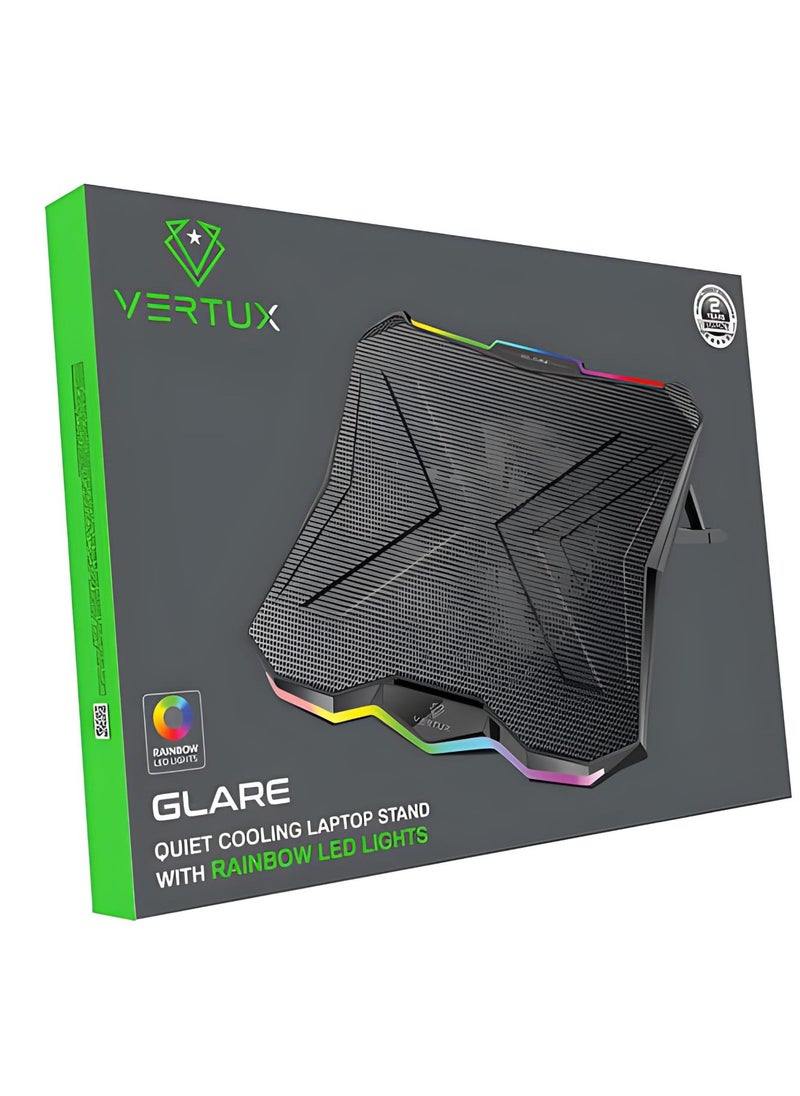 VERTUX - Foldable 17 Inch Laptop Cooling Fan Stand with Adjustable Height, Mini LCD Display, Dual USB Port, Built-in Controls and Smart LED Lighting - Image 1