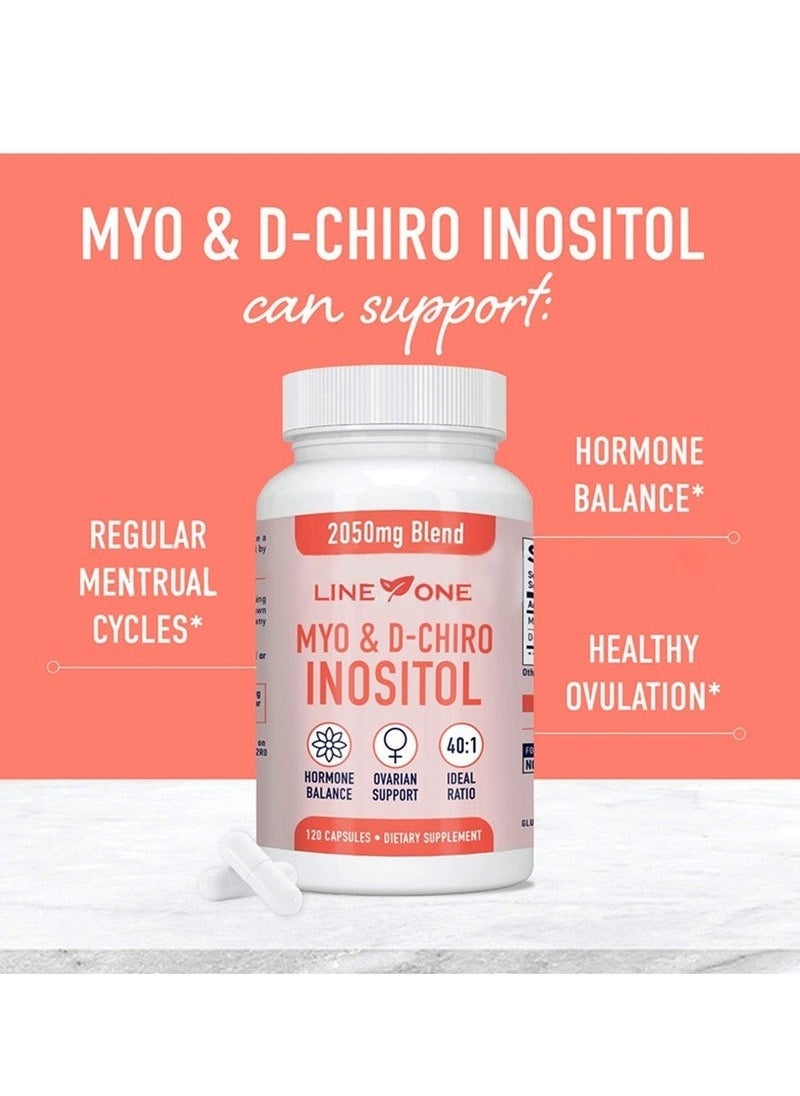 السطر الأول Myo & D-Chiro Inositol 2050 mg، دعم الخصوبة ومتلازمة تكيس المبايض، توازن الهرمونات، مكمل غذائي 120 كبسولة  - Image 3