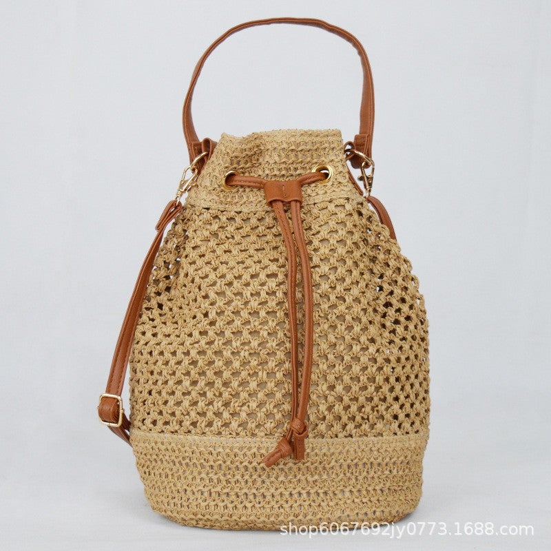 2025 Straw Woven Bag, Large Capacity Women'S Shoulder Bag, Beach Woven Tote Bag, Color-Blocked Edge Crossbody Bucket Bag, New Style - Image 1
