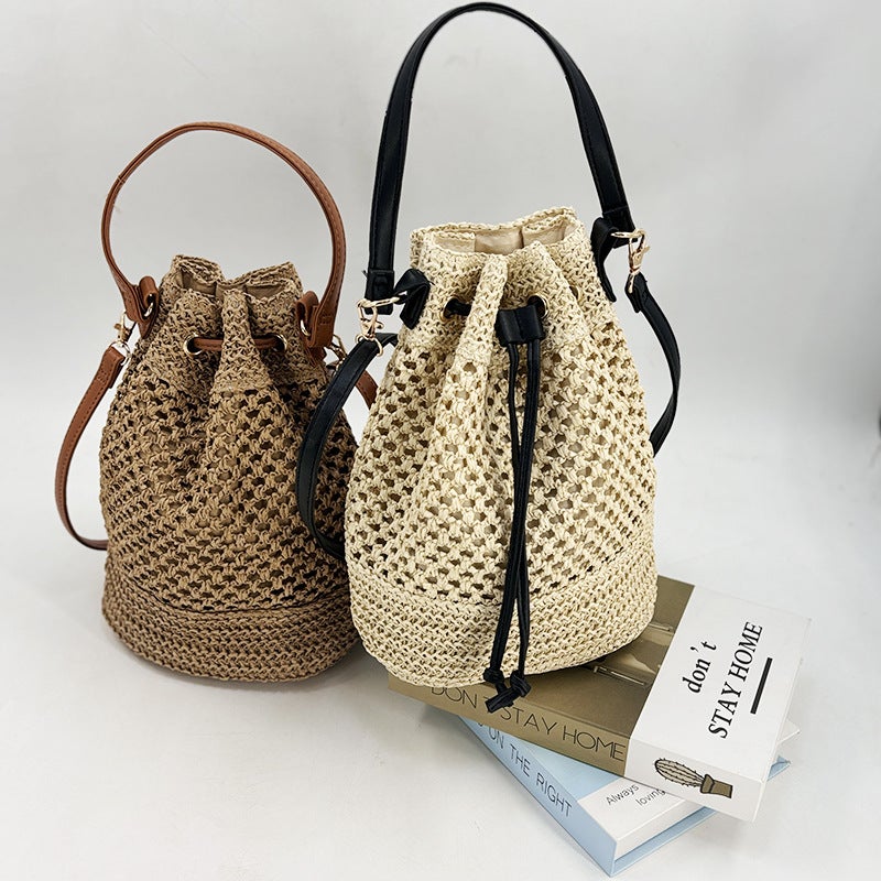 2025 Straw Woven Bag, Large Capacity Women'S Shoulder Bag, Beach Woven Tote Bag, Color-Blocked Edge Crossbody Bucket Bag, New Style - Image 2