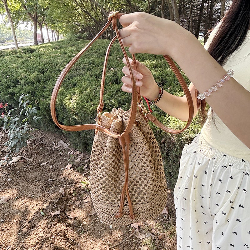 2025 Straw Woven Bag, Large Capacity Women'S Shoulder Bag, Beach Woven Tote Bag, Color-Blocked Edge Crossbody Bucket Bag, New Style - Image 5