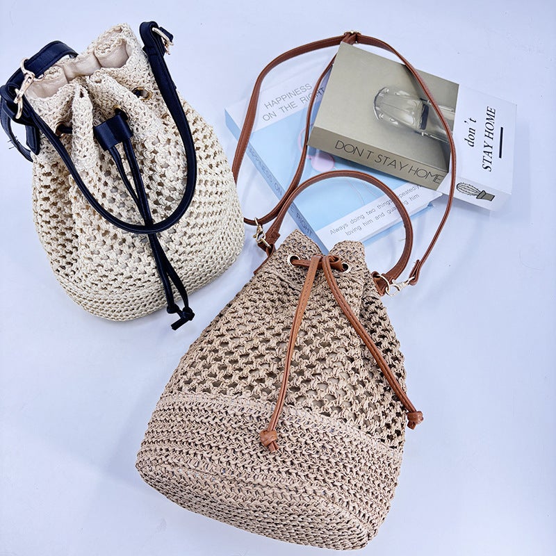 2025 Straw Woven Bag, Large Capacity Women'S Shoulder Bag, Beach Woven Tote Bag, Color-Blocked Edge Crossbody Bucket Bag, New Style - Image 3
