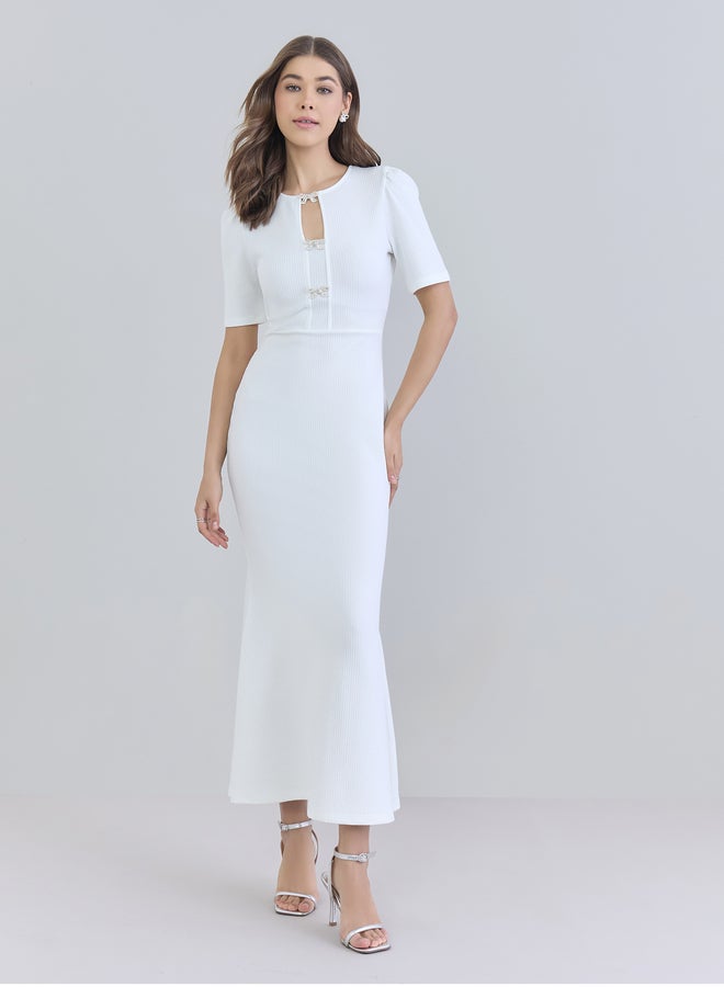 Styli Women White Sheath Maxi Dress with Bow Detail - Image 2