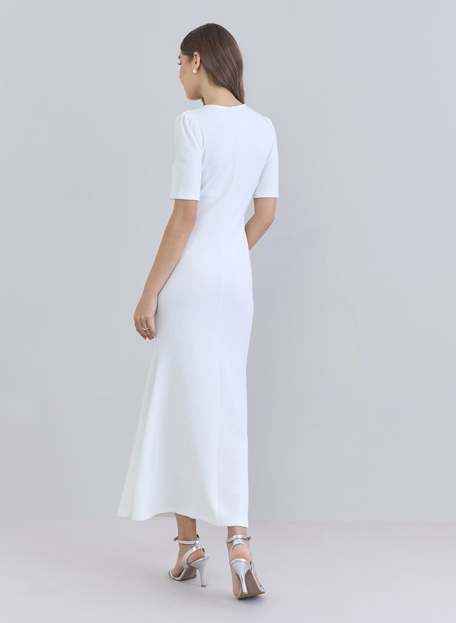 Styli Women White Sheath Maxi Dress with Bow Detail - Image 4