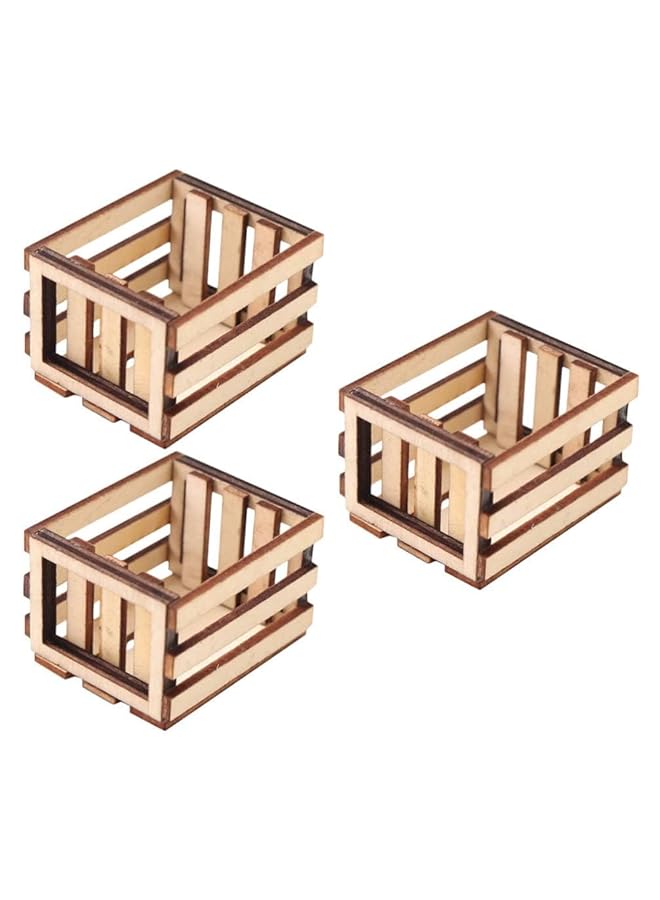KASTWAVE 3Pcs Miniature Dollhouse Crate Wooden Miniature Milk Crate Fruit Basket Dollhouse Miniature Decoration Micro Landscape Ornament Small Woven Storage Containersfor Fairy Garden Decor - Image 1