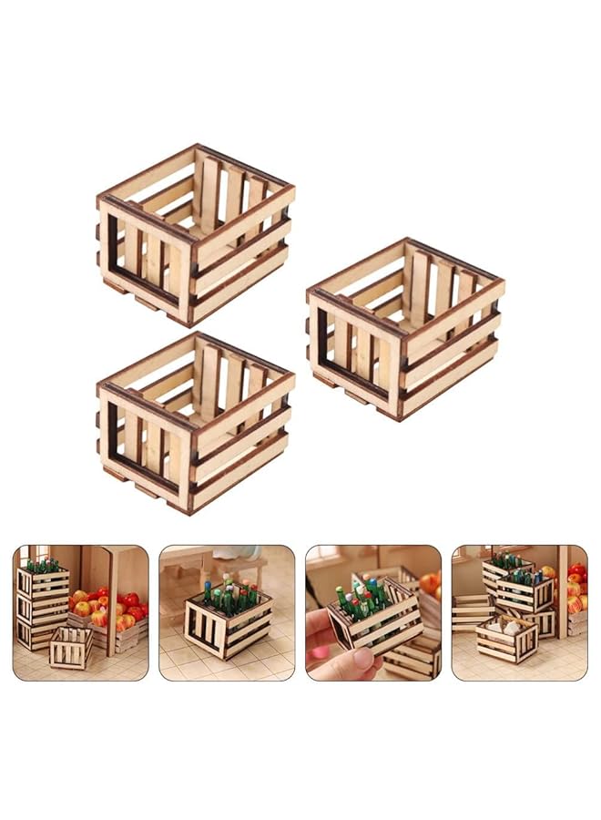 KASTWAVE 3Pcs Miniature Dollhouse Crate Wooden Miniature Milk Crate Fruit Basket Dollhouse Miniature Decoration Micro Landscape Ornament Small Woven Storage Containersfor Fairy Garden Decor - Image 2