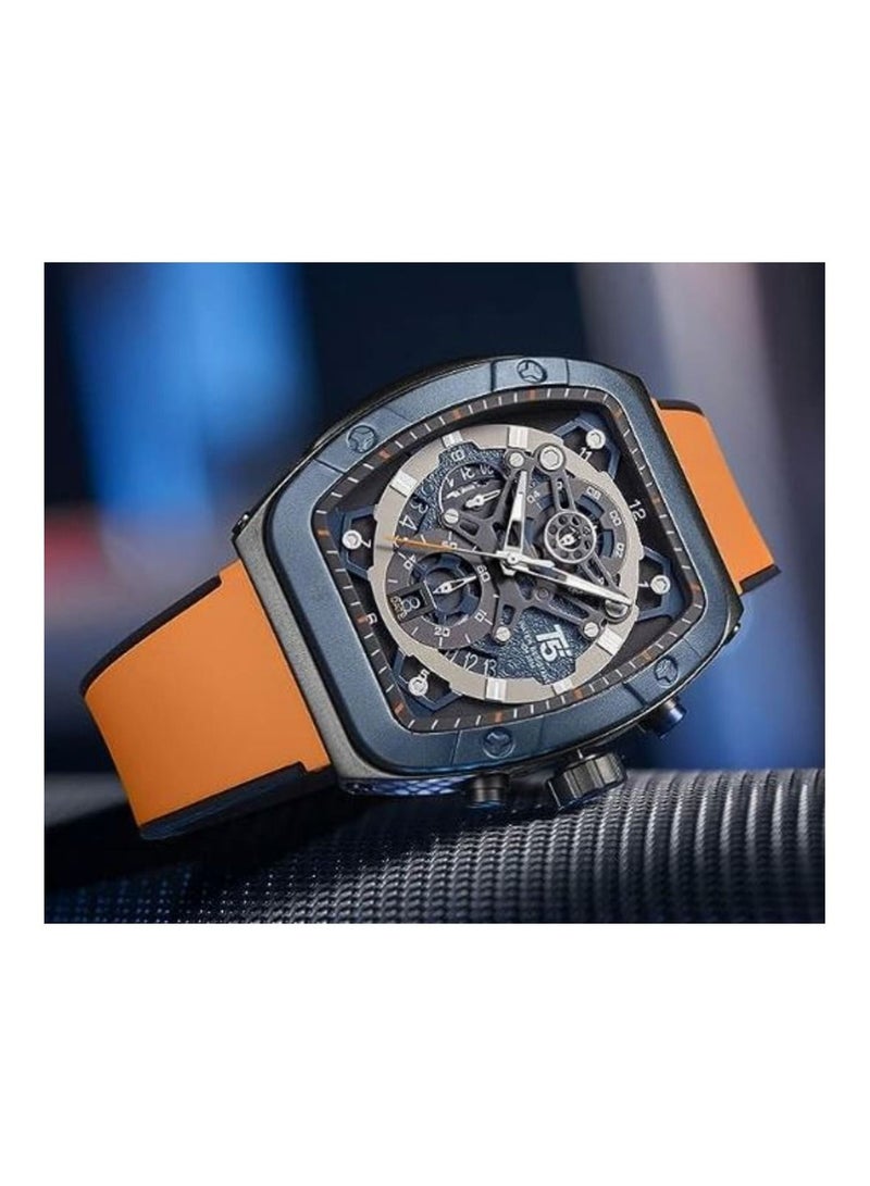 T5 Men's Orange and Blue Chronograph Silicone Strap Watch - Image 2