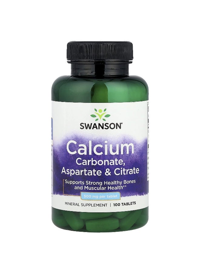 Swanson, Calcium Carbonate, Aspartate & Citrate, 500 mg, 100 Tablets - Image 1