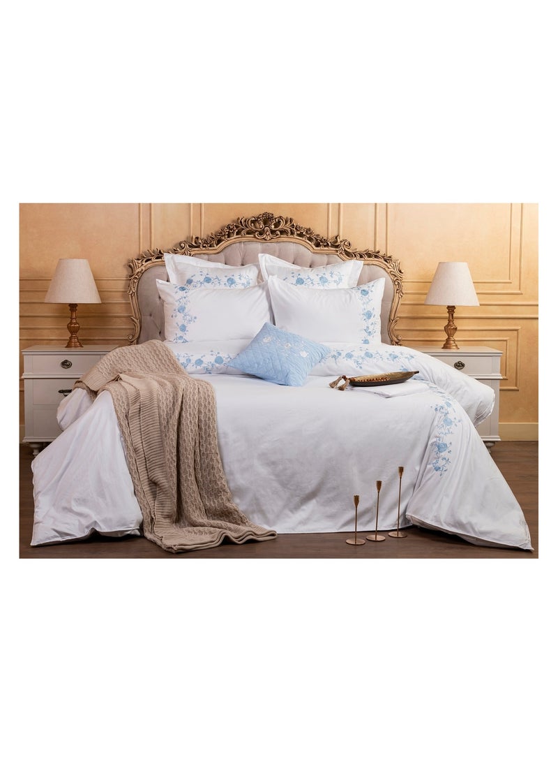 GLINENS Embroidered Bedding Set " Modern Blooms "  Super King Size Crafted From 100% Egyptian Cotton, 400 Thread Count ( 6 Pieces in Set ) - Image 1