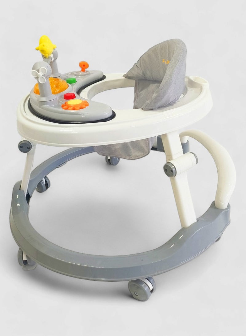 FUN MOMENT Foldable Baby Walker with Wheels, Baby Activity Center with Music and Toy Tray - Grey - Image 4