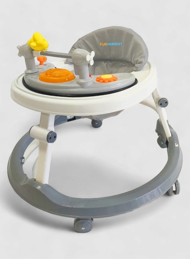 FUN MOMENT Foldable Baby Walker with Wheels, Baby Activity Center with Music and Toy Tray - Grey - Image 2
