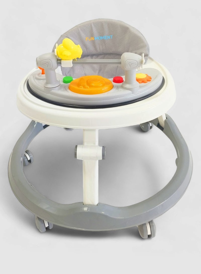 FUN MOMENT Foldable Baby Walker with Wheels, Baby Activity Center with Music and Toy Tray - Grey - Image 3