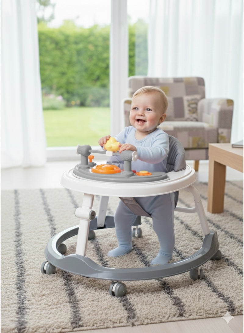 FUN MOMENT Foldable Baby Walker with Wheels, Baby Activity Center with Music and Toy Tray - Grey - Image 1