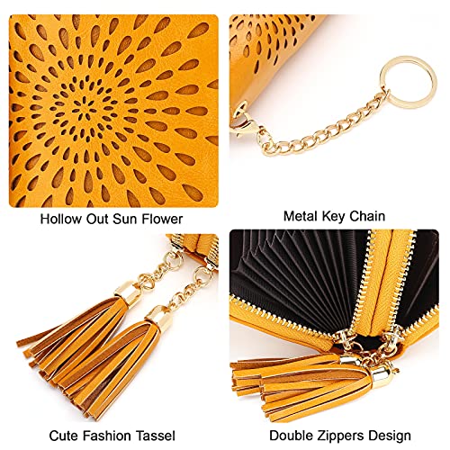 APHISON RFID Credit Card Holder Zipper Card Case Keychain Small Wallet for Women 1942-2 YELLOW - Image 4