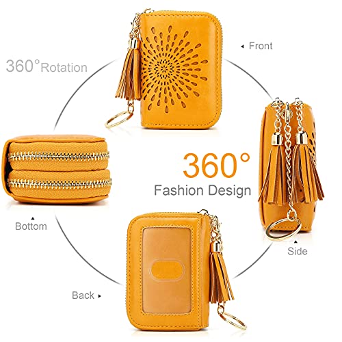 APHISON RFID Credit Card Holder Zipper Card Case Keychain Small Wallet for Women 1942-2 YELLOW - Image 2