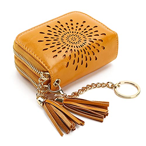 APHISON RFID Credit Card Holder Zipper Card Case Keychain Small Wallet for Women 1942-2 YELLOW - Image 1