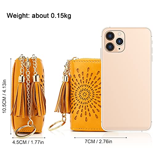 APHISON RFID Credit Card Holder Zipper Card Case Keychain Small Wallet for Women 1942-2 YELLOW - Image 5