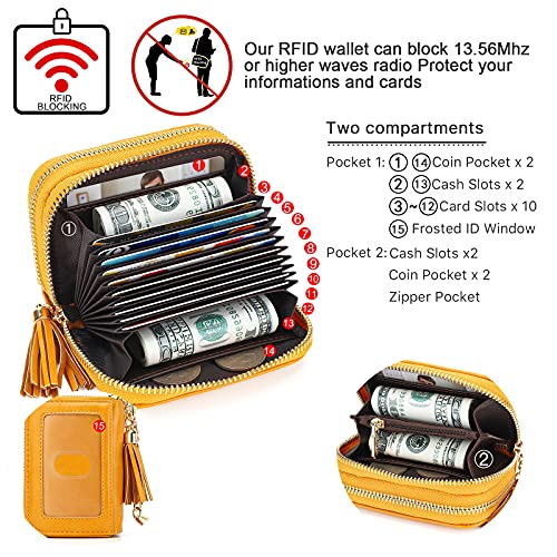 APHISON RFID Credit Card Holder Zipper Card Case Keychain Small Wallet for Women 1942-2 YELLOW - Image 3