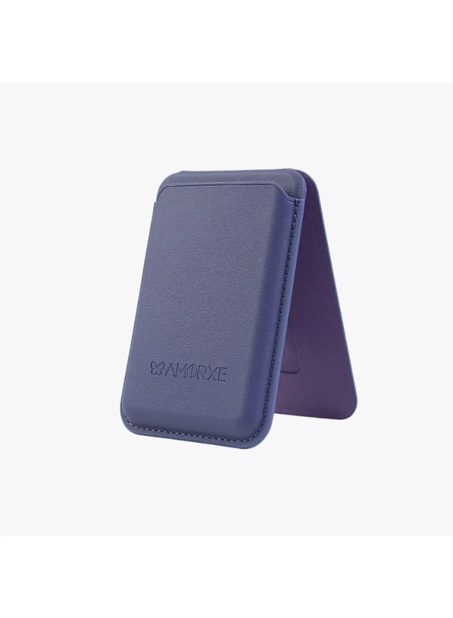 أﻣورﻛس محفظة وحامل بطاقات Amorxe MagSafe مع حامل، مغناطيس N52 قوي، تصميم جلدي نحيف، مشبك زنبركي يحمل 1-3 بطاقات بشكل آمن، متوافق مع سلسلة iPhone 17/16/15/14/13/12 (ليس 12/13 Mini)، لافندر الظل